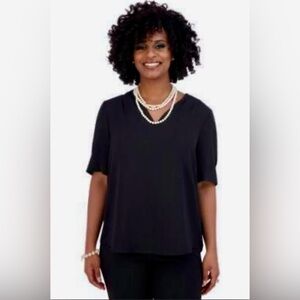 NWT Kasper Women's Vneck Pleated Blouse - Crimson 2X